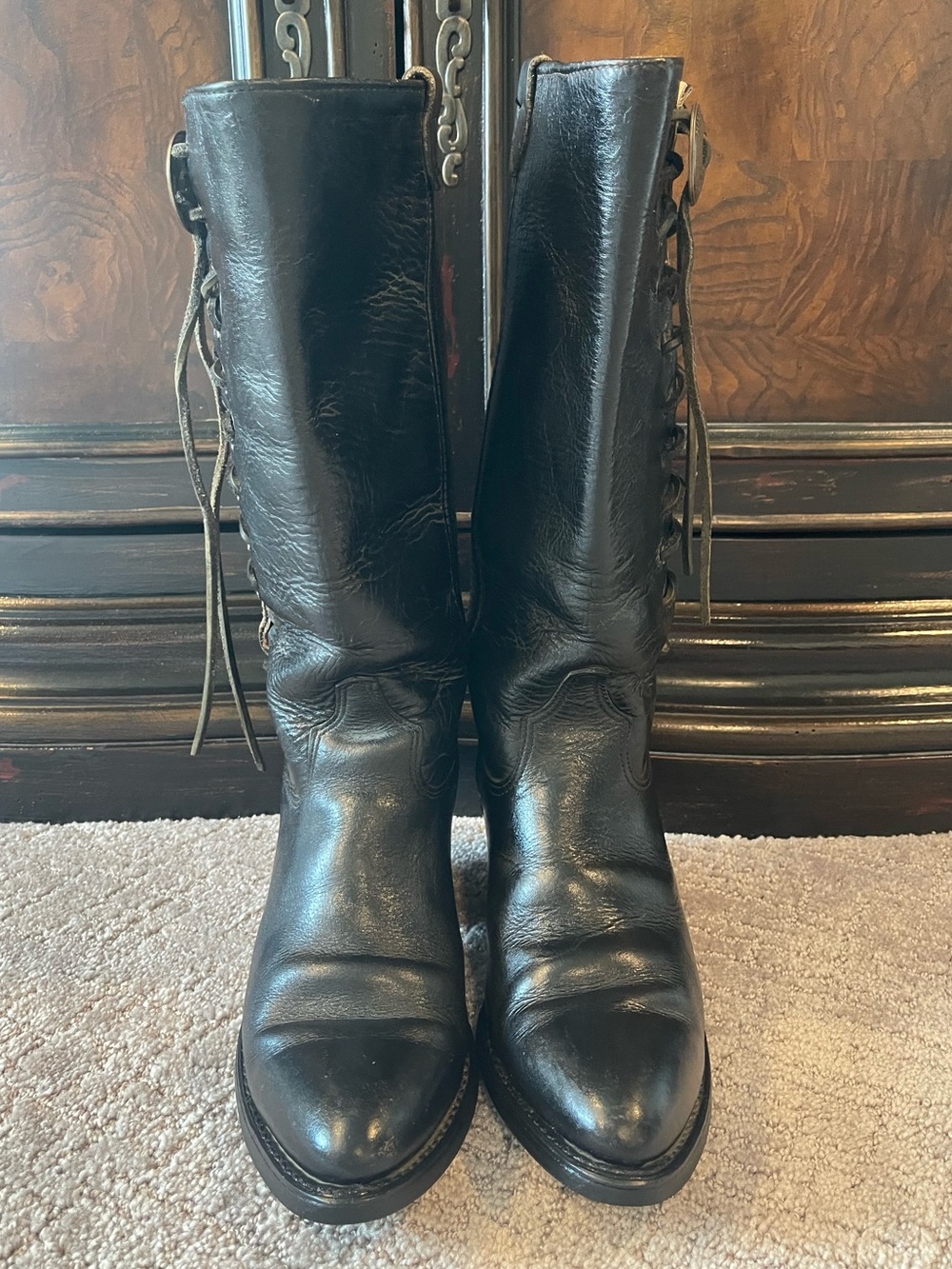 Harley Davidson 80’s Vintage Leather, Side Lace Concho Boots, Black, Western, 9 - Picture 3 of 14